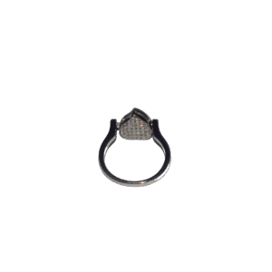 Sterling silver ring featuring pear-shaped setting with sparkling stones
