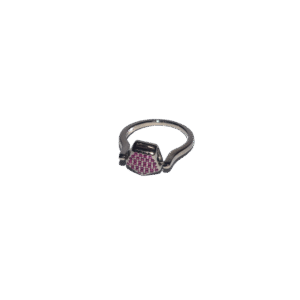 925 sterling silver foldable ring with reversible design, featuring one side with white stones and the other side with pink stones.