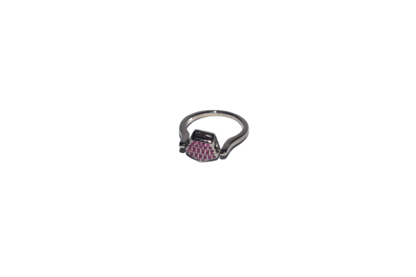 925 sterling silver foldable ring with reversible design, featuring one side with white stones and the other side with pink stones.