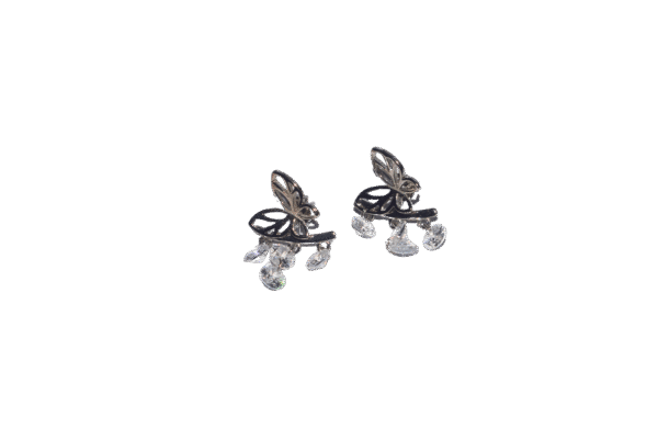 Moon Frost 925 sterling silver women’s earrings with butterfly design and sparkling crystal drops, elegant celestial jewelry