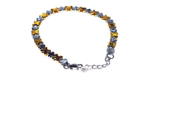 925 sterling silver women’s dual tone bracelet with silver and golden X-link design, elegant adjustable clasp, modern jewelry accessory