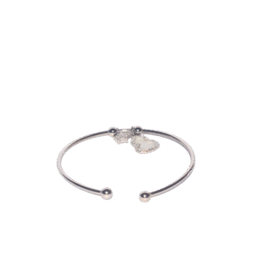 “925 sterling silver women’s open bangle kada with star and heart charms, minimalist cuff bracelet with cubic zirconia accents