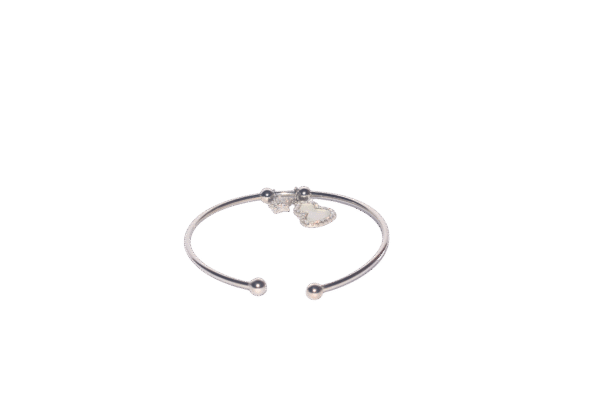 1B “925 sterling silver women’s open bangle kada with star and heart charms, minimalist cuff bracelet with cubic zirconia accents