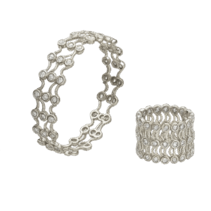 925 sterling silver convertible ring and kada with white cubic zirconia stones.