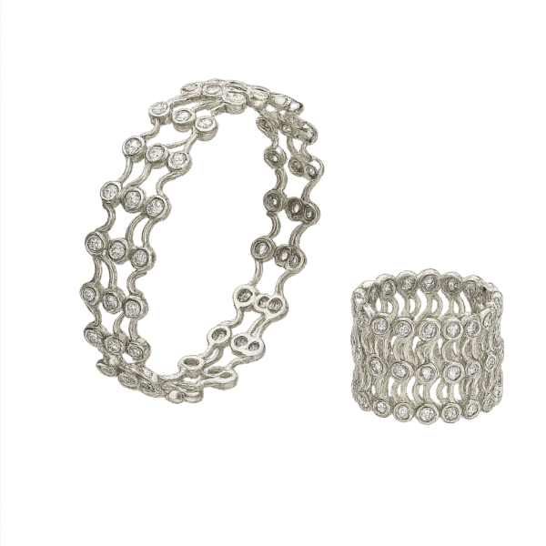 925 sterling silver convertible ring and kada with white cubic zirconia stones.